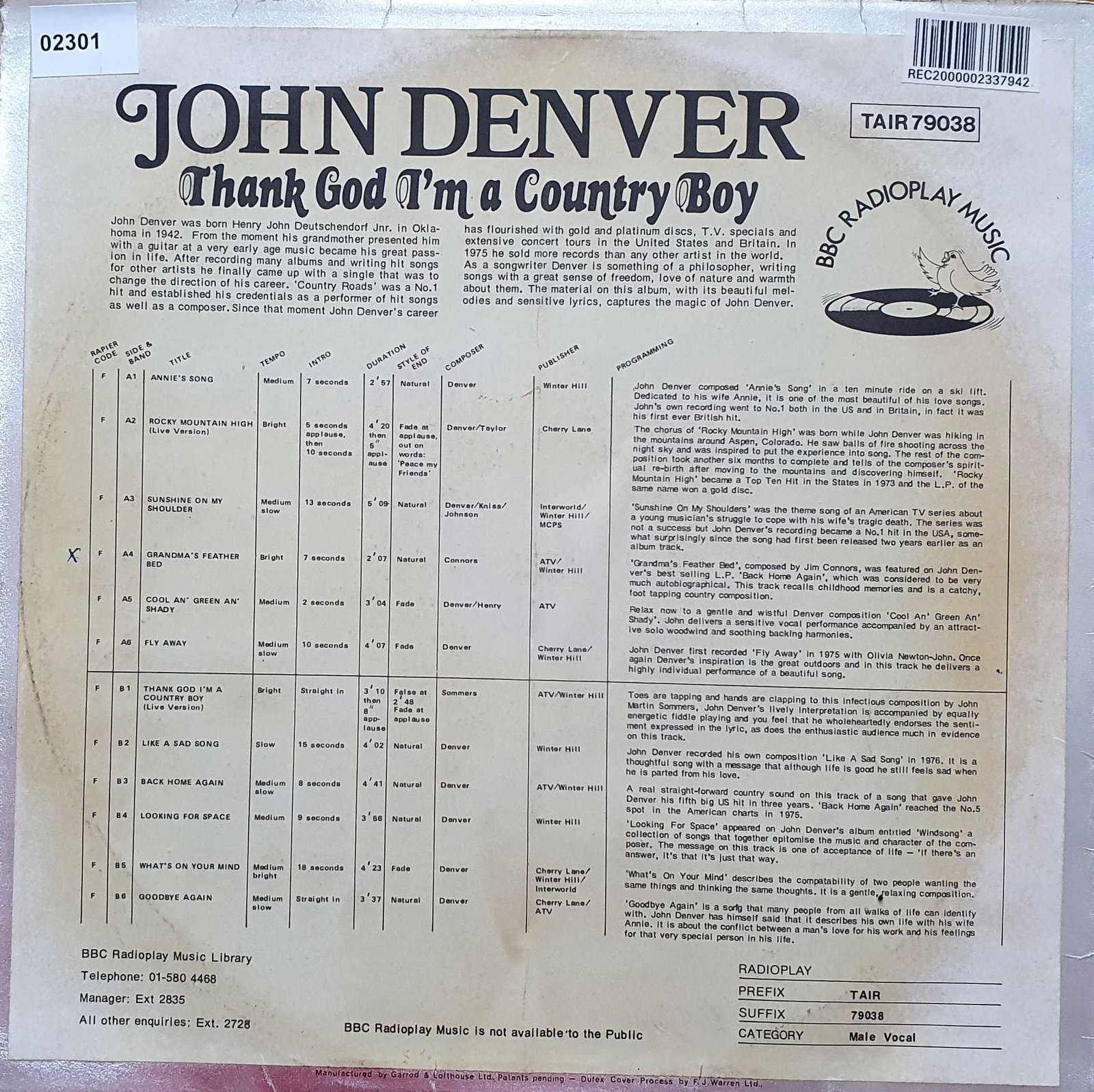 Back cover of TAIR 79038